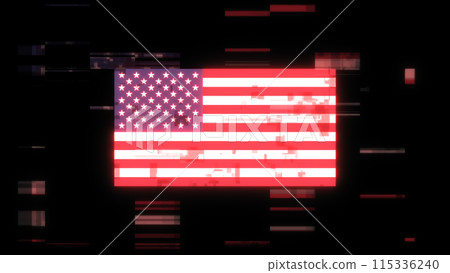 3D rendering flag USA with screen effects of technological glitches 3D rendering flag USA with screen effects of technological glitches 115336240