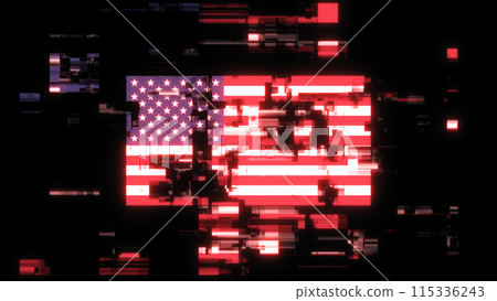 3D rendering flag USA with screen effects of technological glitches 115336243
