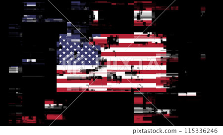 3D rendering flag USA with screen effects of technological glitches 3D rendering flag USA with screen effects of technological glitches 115336246