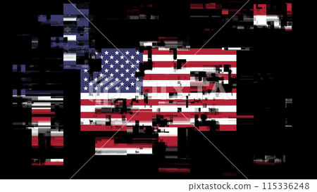 3D rendering flag USA with screen effects of technological glitches 3D rendering flag USA with screen effects of technological glitches 115336248