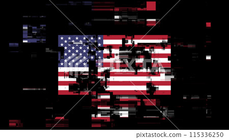 3D rendering flag USA with screen effects of technological glitches 3D rendering flag USA with screen effects of technological glitches 115336250