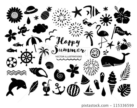 夏季和海洋復古單色插圖集 115336599