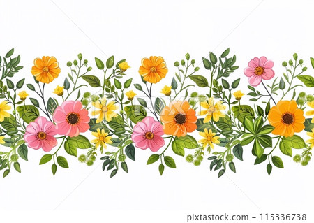 Banner Flowers and leaves, brawn in watercolor . Floral background, wallpaper for design 115336738