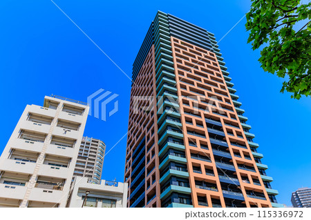 Urban landscape around Tsukishima Station, Chuo Ward, Tokyo 115336972