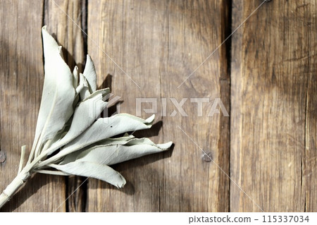 Pesticide-free white sage with branches - Smudging herbs 115337034