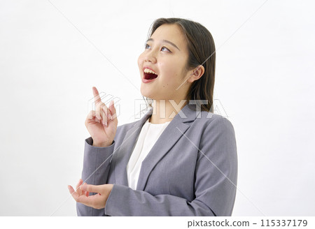 Inspired young business woman white background Inspired young business woman white background 115337179