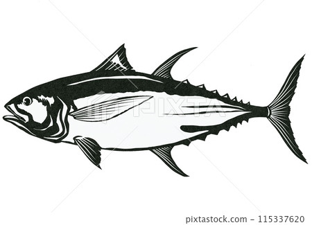 黃鰭鮪魚的簡單黑白剪紙 黃鰭鮪魚的簡單黑白剪紙 115337620