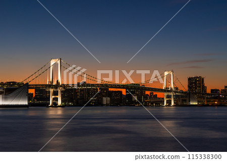 Tokyo cityscape Rainbow Bridge at dusk Tokyo cityscape Rainbow Bridge at dusk 115338300