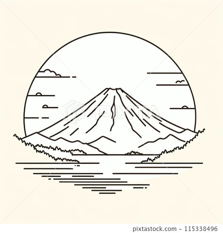 用簡單的線條畫繪製的富士山插圖 115338496