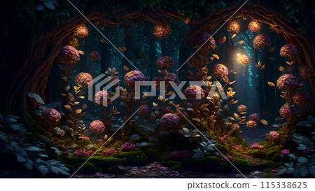 Ancient Floral Forest background 3d wallpaper Ancient Floral Forest background 3d wallpaper 115338625