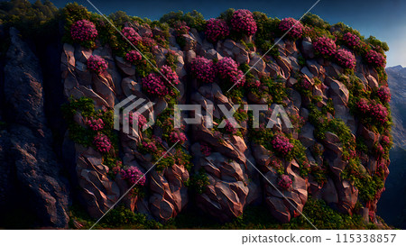 Flowering Cliffside background 3d wallpaper Flowering Cliffside background 3d wallpaper 115338857