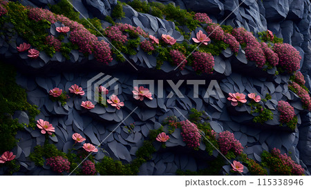 Flowering Cliffside background 3d wallpaper 115338946