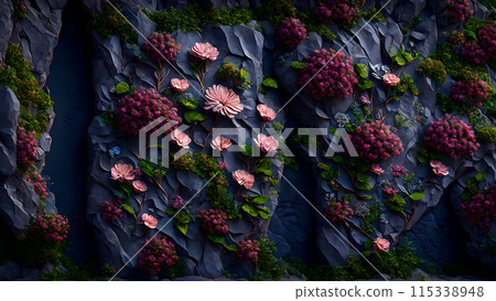 Flowering Cliffside background 3d wallpaper Flowering Cliffside background 3d wallpaper 115338948