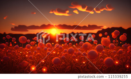 Sunset Field flower background 3d wallpaper 115339255