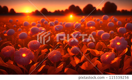 Sunset Field flower background 3d wallpaper 115339256