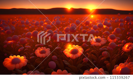 Sunset Field flower background 3d wallpaper 115339267