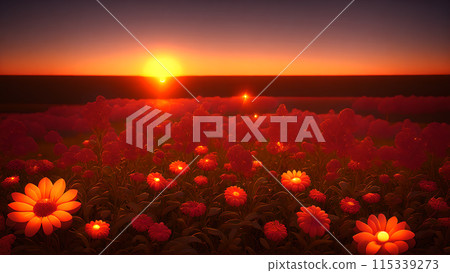 Sunset Field flower background 3d wallpaper Sunset Field flower background 3d wallpaper 115339273
