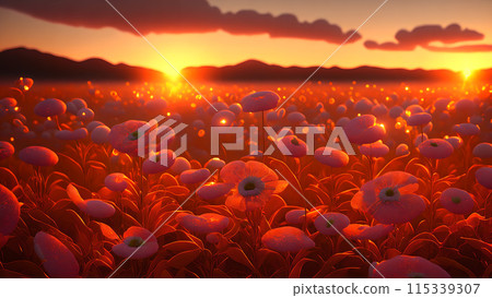 Sunset Field flower background 3d wallpaper Sunset Field flower background 3d wallpaper 115339307