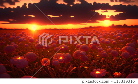 Sunset Field flower background 3d wallpaper Sunset Field flower background 3d wallpaper 115339310