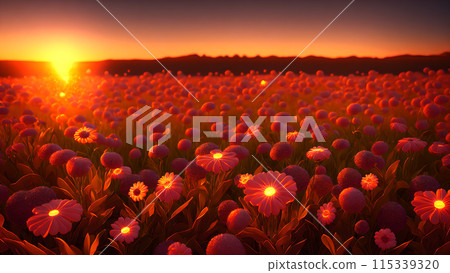 Sunset Field flower background 3d wallpaper 115339320