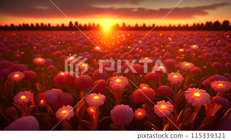 Sunset Field flower background 3d wallpaper 115339321