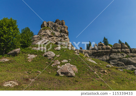 a rocks in Tustan fortress place Skole Beskids National Nature Park Lviv region a rocks in Tustan fortress place Skole Beskids National Nature Park Lviv region 115339433