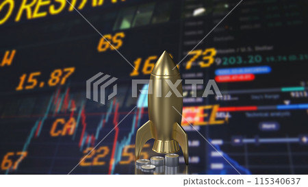The gold Rocket and coins for Business concept 3d rendering. The gold Rocket and coins for Business concept 3d rendering. 115340637