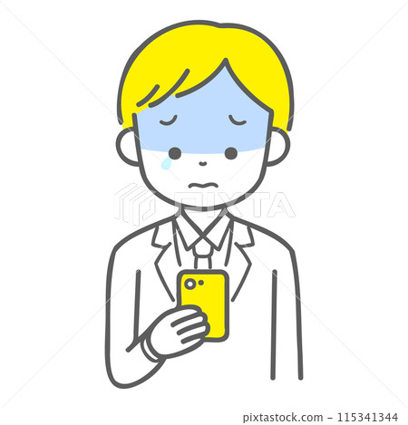 男學生哭著看著智能手機 115341344