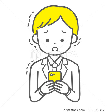 男學生看著智慧型手機時全身發抖 115341347