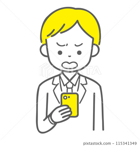 憤怒的男學生看著他的智慧型手機 115341349