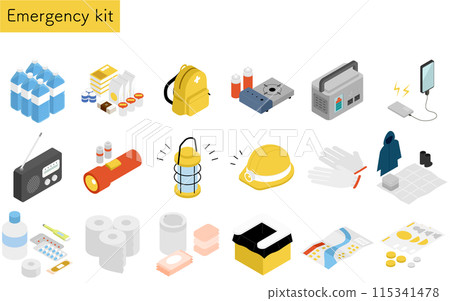 Simple isometric illustration set of disaster prevention goods 115341478