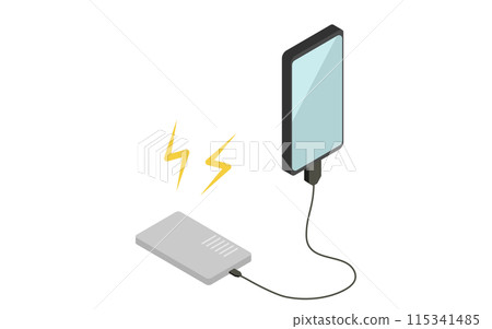 Simple isometric illustration of disaster prevention goods, smartphone charging mobile battery 115341485