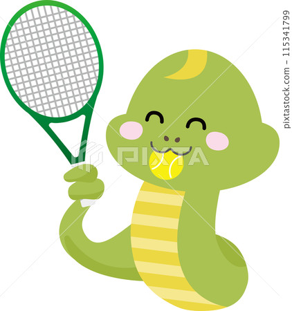 Illustration of a snake happily playing tennis Illustration of a snake happily playing tennis 115341799