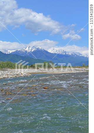 Azumino in May: Takase River and the Northern Alps Azumino in May: Takase River and the Northern Alps 115341859