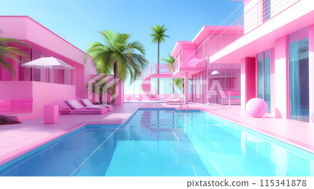 Pink luxury house with pool 115341878