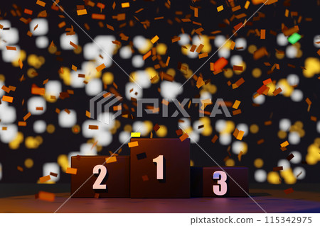 Empty 1, 2, 3 podium, stage for the winner, second and third place, 3D rendering. Empty 1, 2, 3 podium, stage for the winner, second and third place, 3D rendering. 115342975