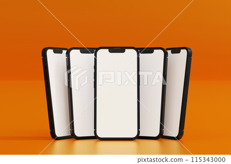 Set of mobile phone with blank screen, mockup for web design web pages or banner, promotion, 3D Set of mobile phone with blank screen, mockup for web design web pages or banner, promotion, 3D 115343000