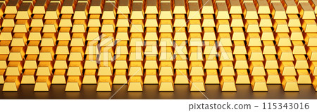 Stack of gold bar, gold ingots in a row, banking financial, 3D rendering. footage Loop. 115343016