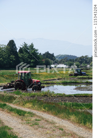 Japanese Rural Scenery: Rice Planting Season 115343204