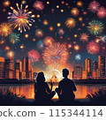 煙火表演中的情侶 115344114