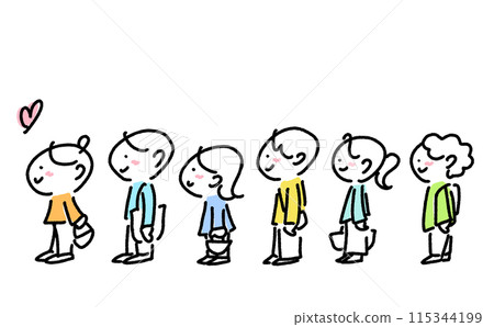 Smiling people lining up in a queue, lining up, crowds, shopping, Comiket 115344199