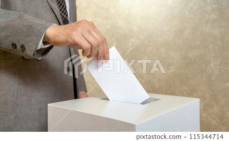 Man voting, ballot paper, no background 115344714