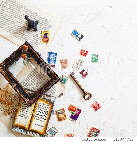 Frame and old stamps 115344735