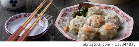 Chinese cuisine: Steamed shumai, hot and fresh Chinese cuisine: Steamed shumai, hot and fresh 115344833