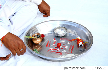 Traditional Hindu Plate For Wedding Rituals. Hindu Wedding Rituals and Ceremony 115345538