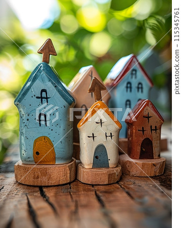 Wooden House Models in Sunlight 115345761