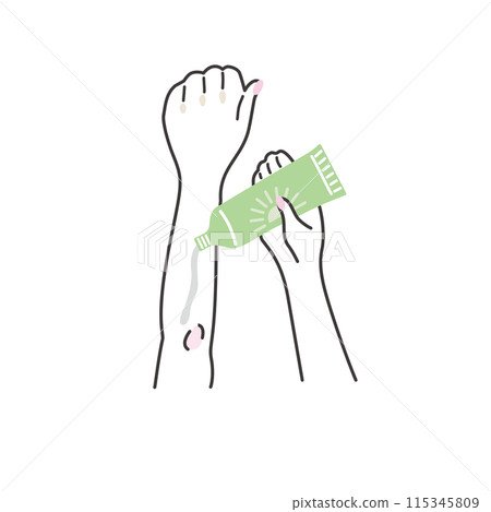 Illustration of applying sunscreen to arm 115345809