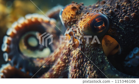 A close up of an octopus with its eyes open 115346106