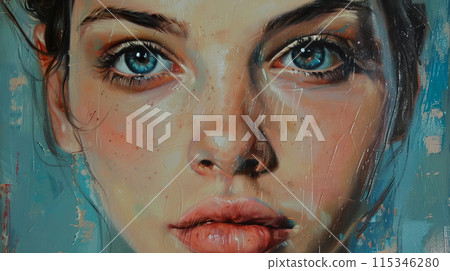 A woman's face is painted on a canvas 115346280