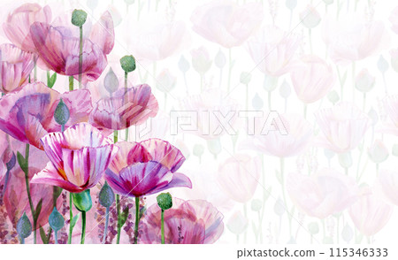 Pink flowers foral background. Watercolor illustration. 115346333